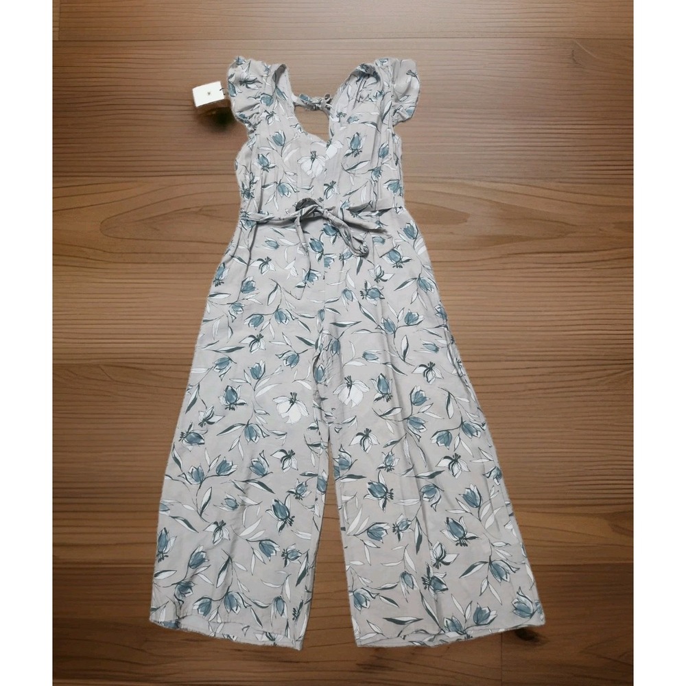 Whiteroom + Cactus Floral Tie-Front Romper Size L - Boho Summer Gray  NWT